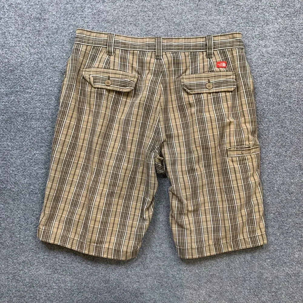 Vintage The North‎ Face Shorts Mens 31 Moss Green Plaid Cotton Twill Chino